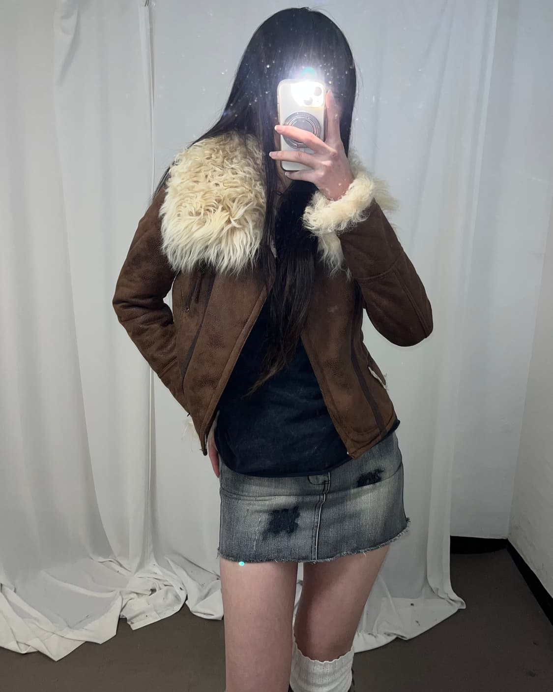 브라운 리얼 램퍼 카라 무스탕  상품이미지5