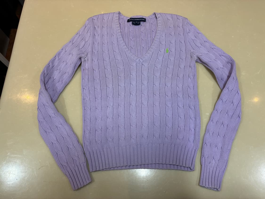 S) 폴로 랄프로렌 스포츠 케이블 꽈배기 니트 코튼 스웨터 라벤더 상품이미지1