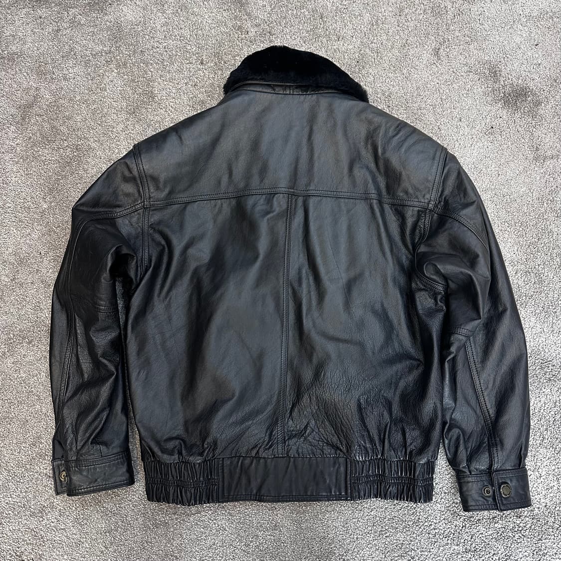 빈티지 블랙 소가죽 퍼 카라 봄버 자켓L 상품이미지8