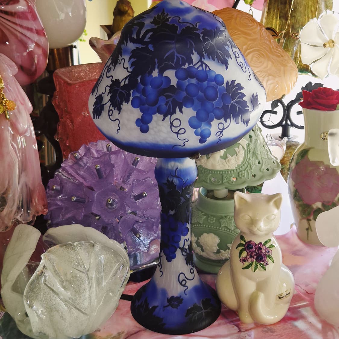 80s 엔틱 불투명 포도 나무 머쉬룸 스탠드 램프 상품이미지10