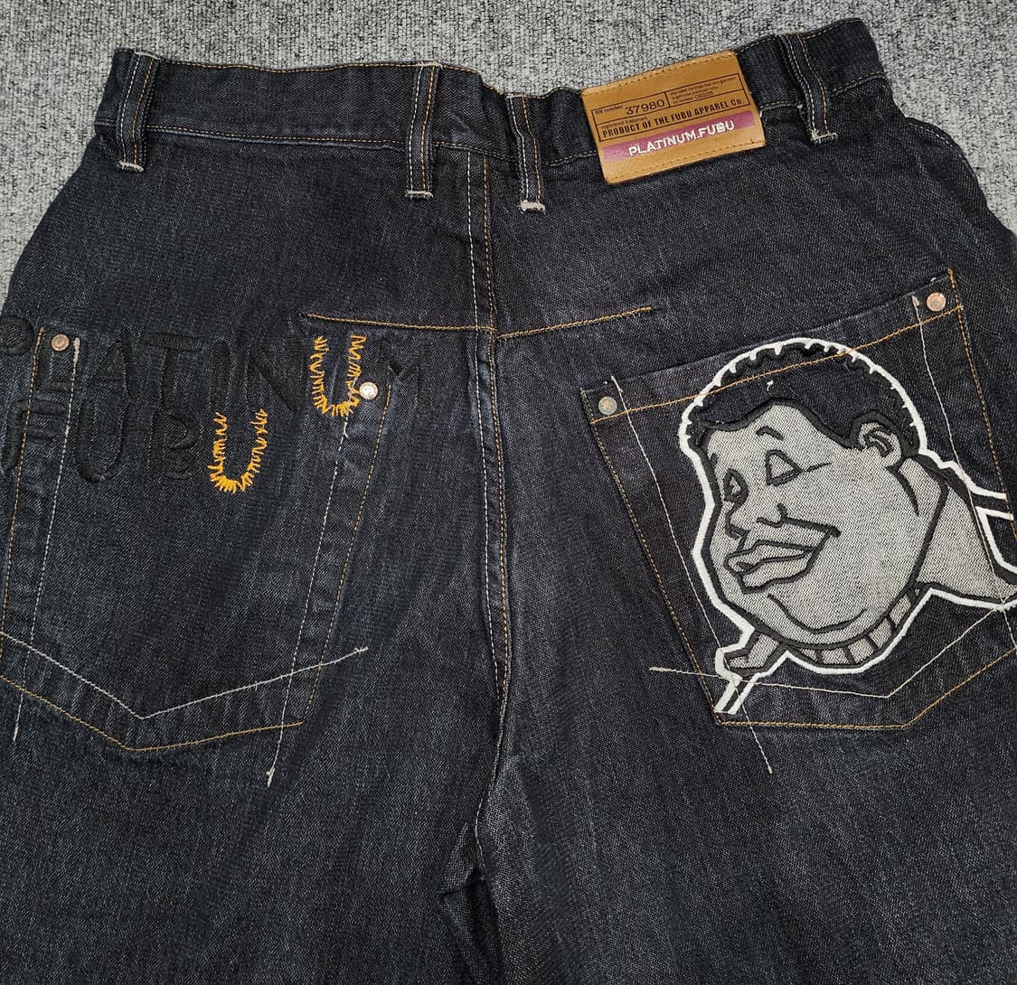 FUBU 후부 플래티넘 팻 엘버트 자수 데님 하프팬츠 반바지 상품이미지4