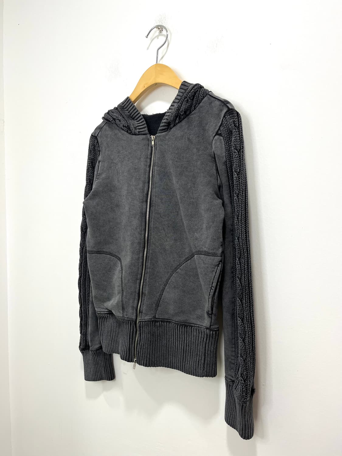 일본 빈티지 차콜 피그먼트 꽈배기 니트 후드집업  상품이미지2