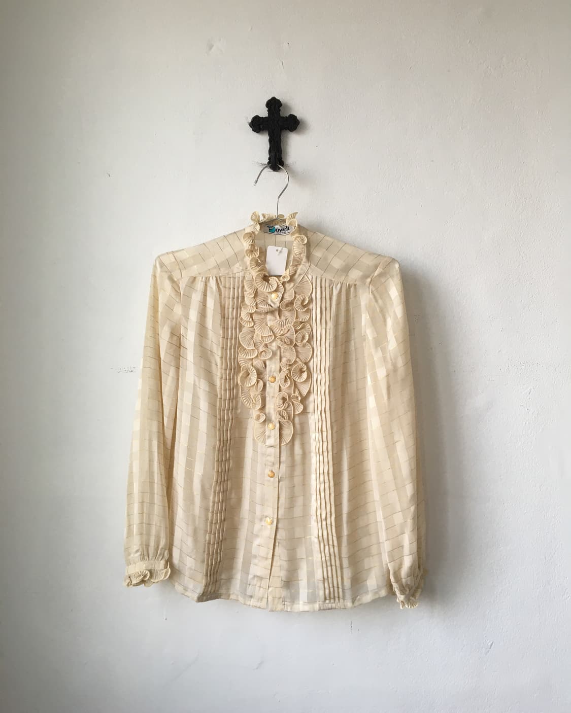 Glitter check pattern point frill blouse 상품이미지2