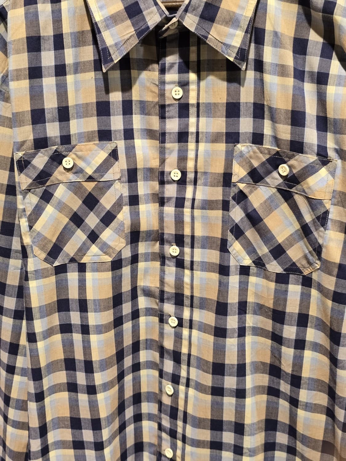 90s Kingsport Blue and Beige Plaid Shirt 상품이미지2