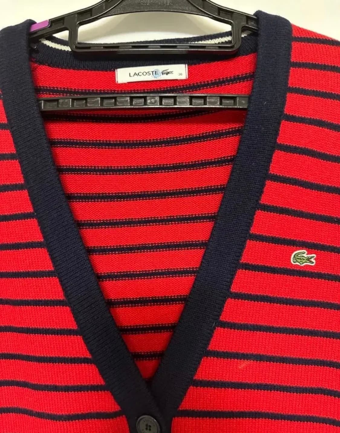 라코스테 레드 네이비 스트라이프울100 가디건 상품이미지6