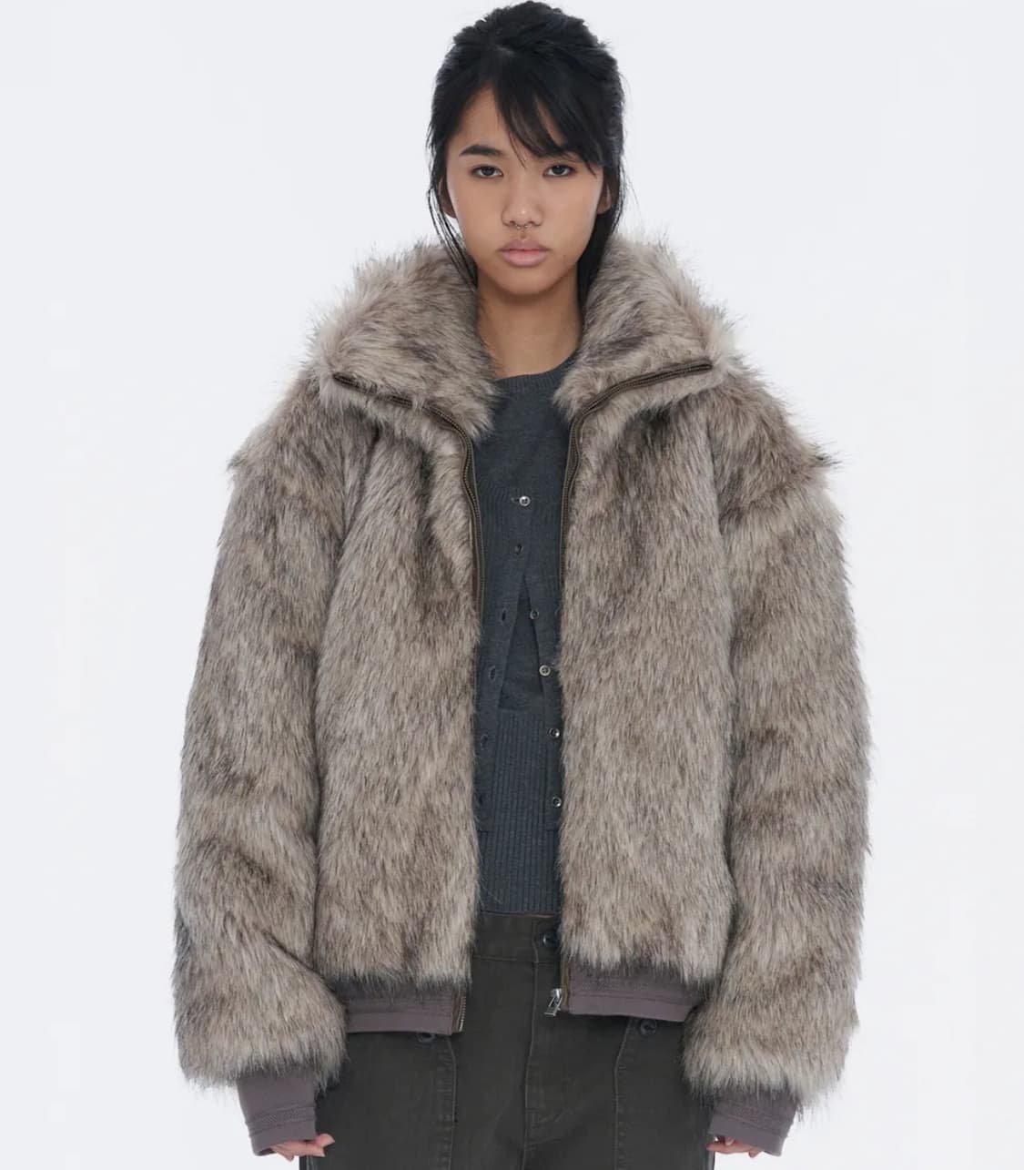 Wellbeing express 웰빙익스프레스 퍼자켓 그레이 상품이미지2