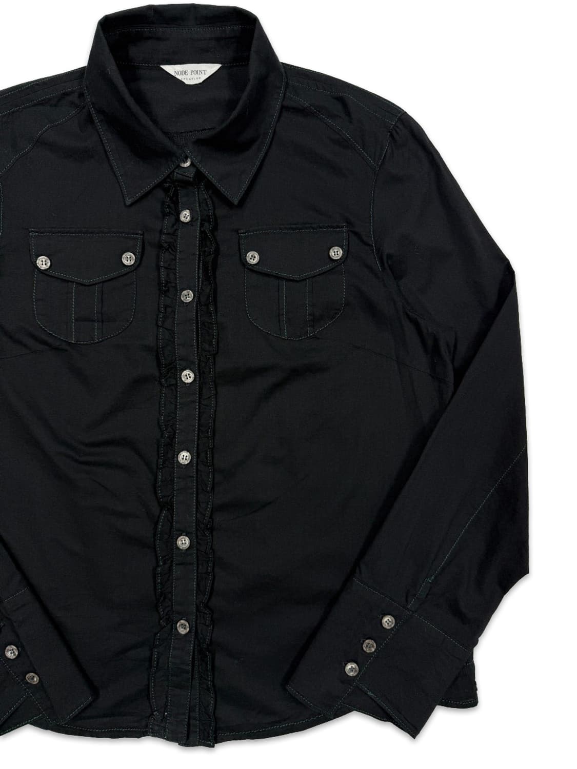 빈티지 블랙 라인 프릴 포켓 셔츠 상품이미지3