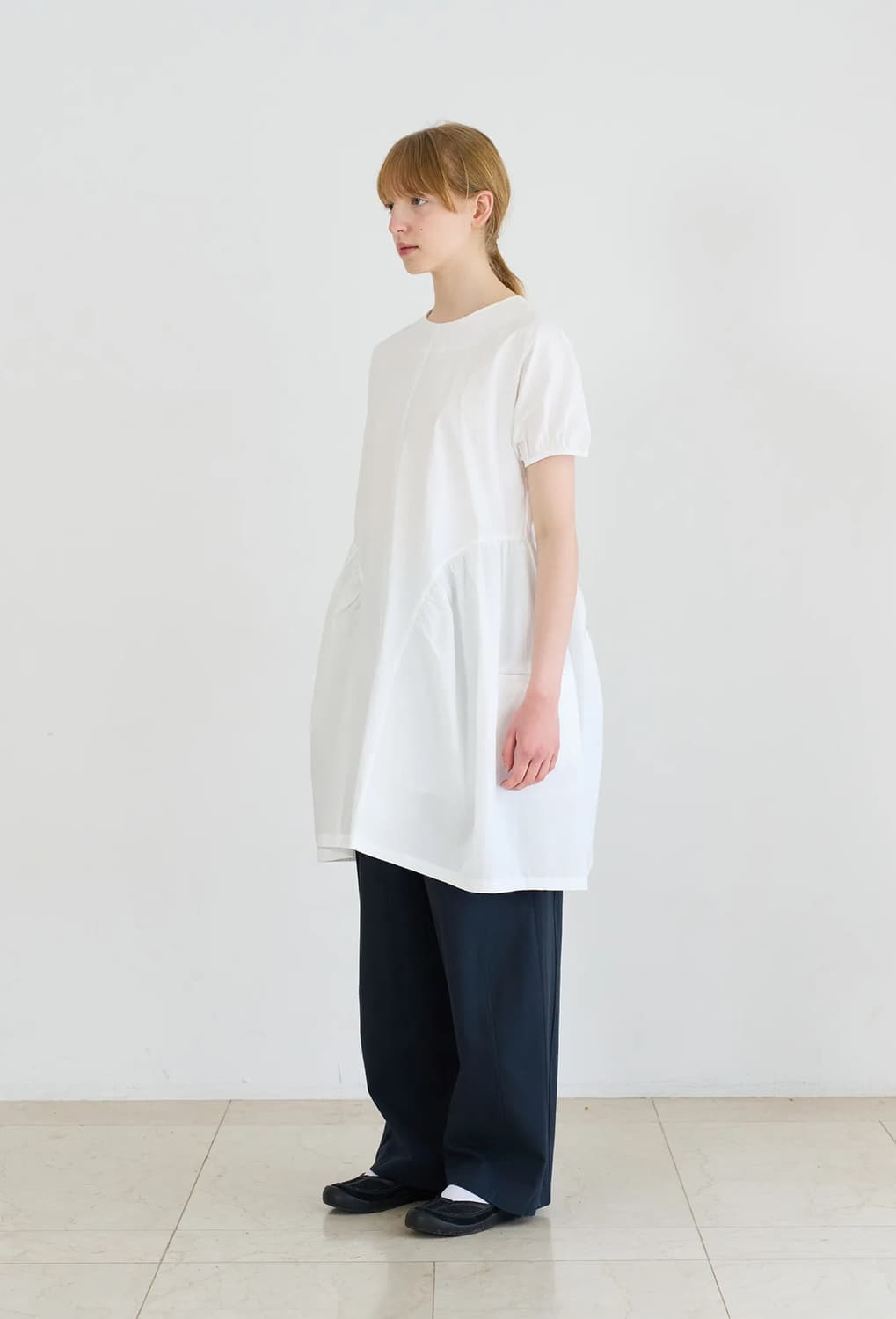 pesto | cap sleeve shirring dress white 상품이미지3