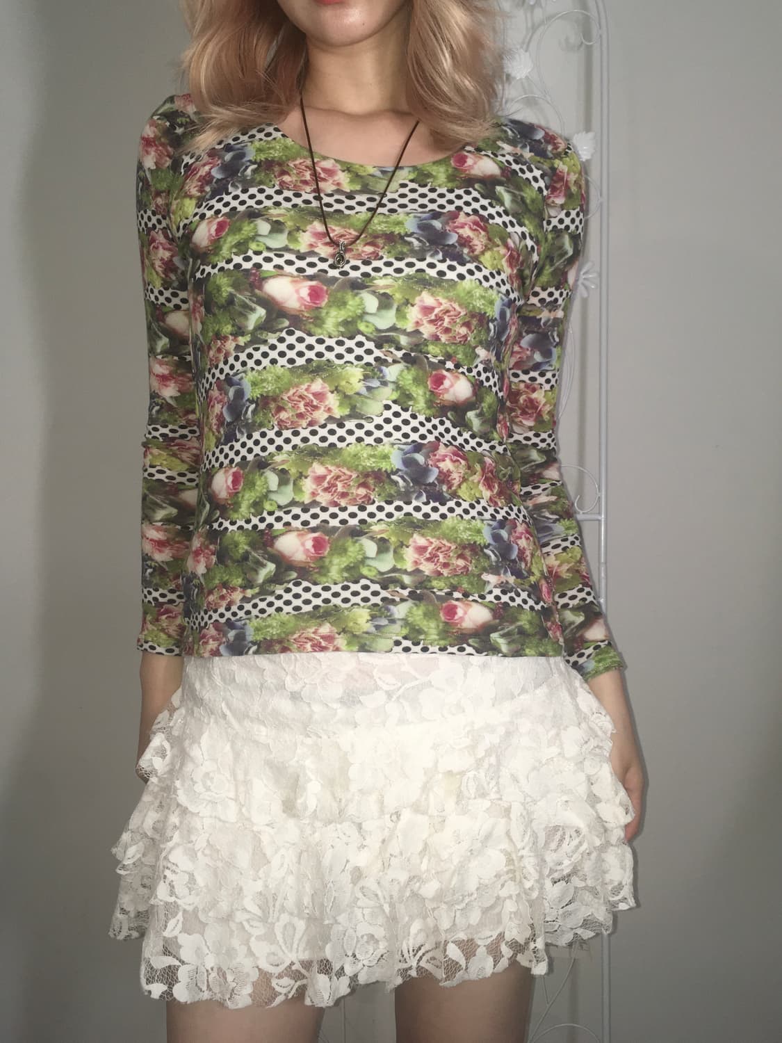 jpn vintage french flower dot slim t shi 상품이미지3