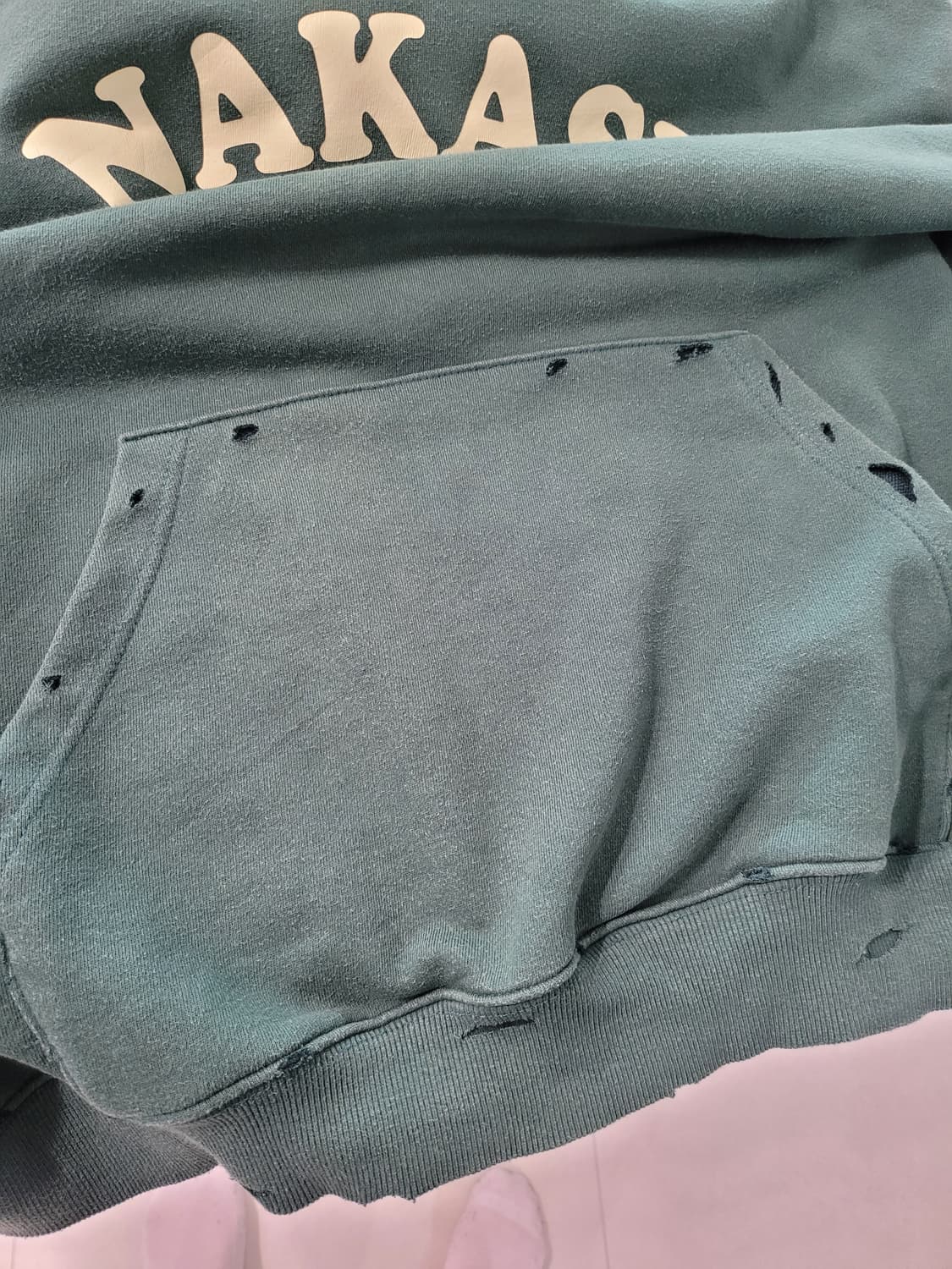 빈티지한 무드 가득, 나카스 디스트레스드 오버핏 후드 (그린) 상품이미지4