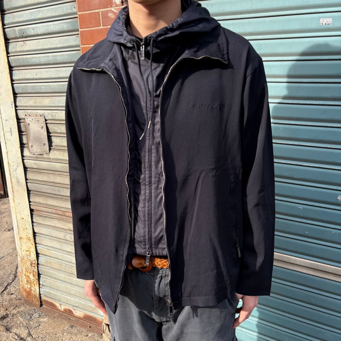 엠포리오 알마니 네이비 울 레이어 후드 집업 자켓 상품이미지1