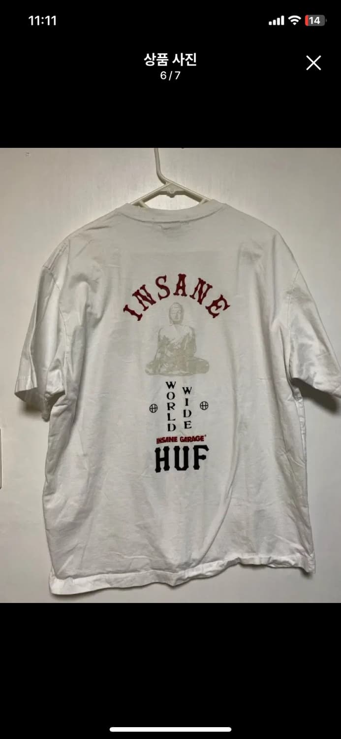 [HUF] 허프 X 인세인게러지반팔 티셔츠 화이트 L사이즈 상품이미지6