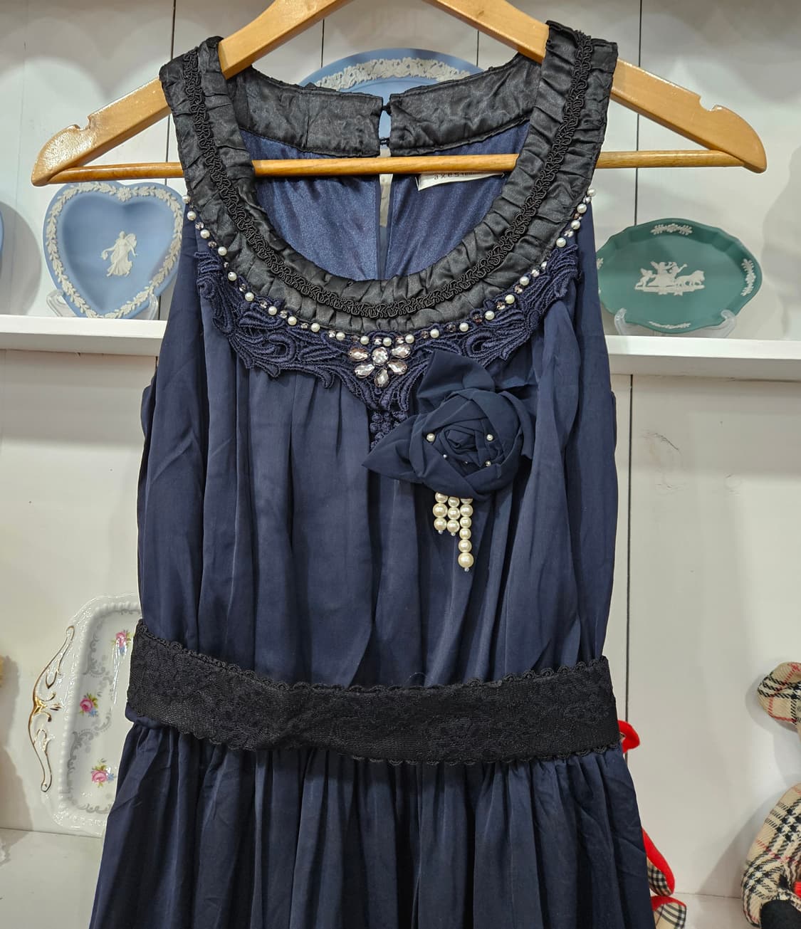 (axes femme) 네이비 진주레이스 포인트 원피스 상품이미지2