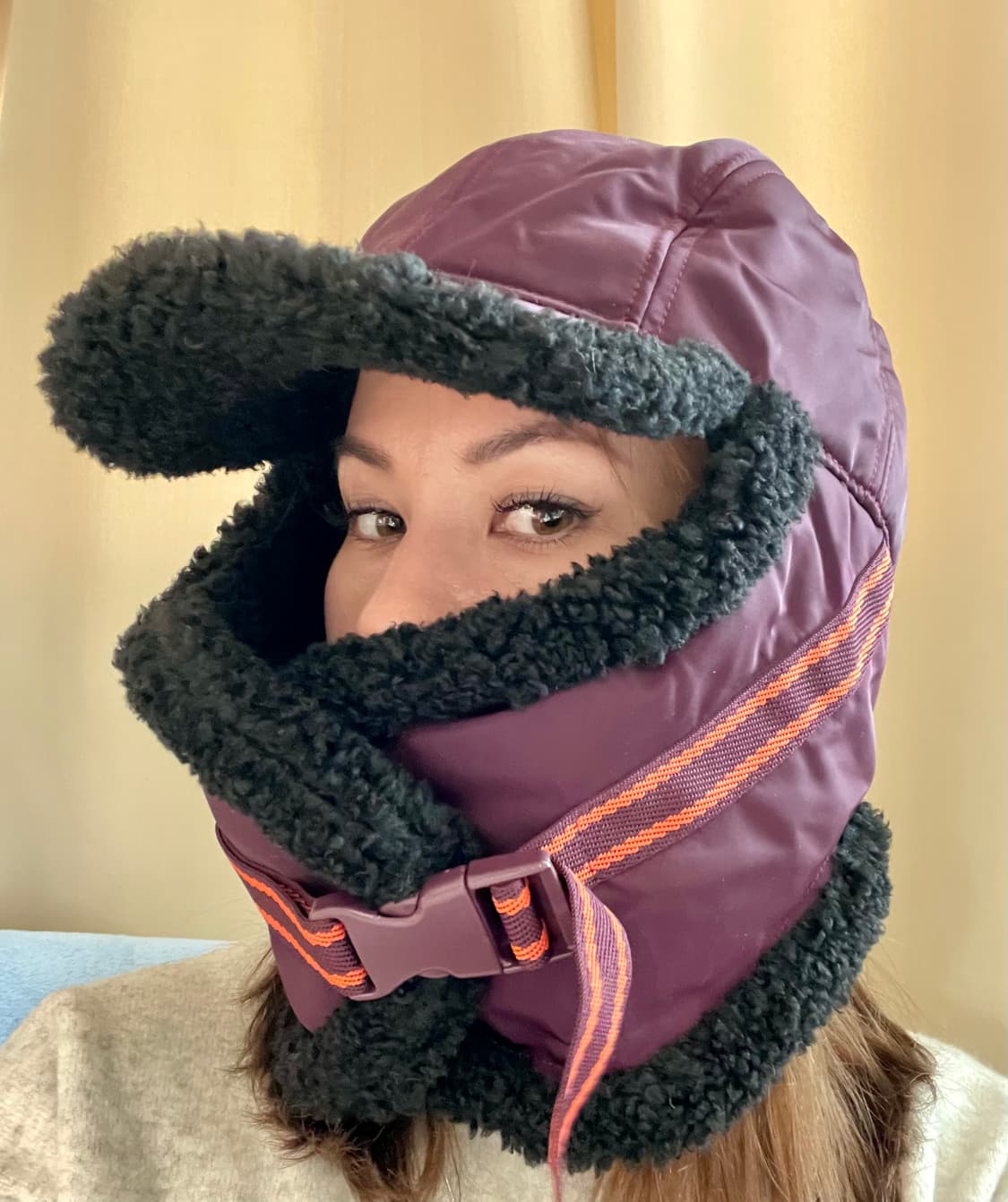 Shearling Trapper Hat (Burgundy & Black) 상품이미지8