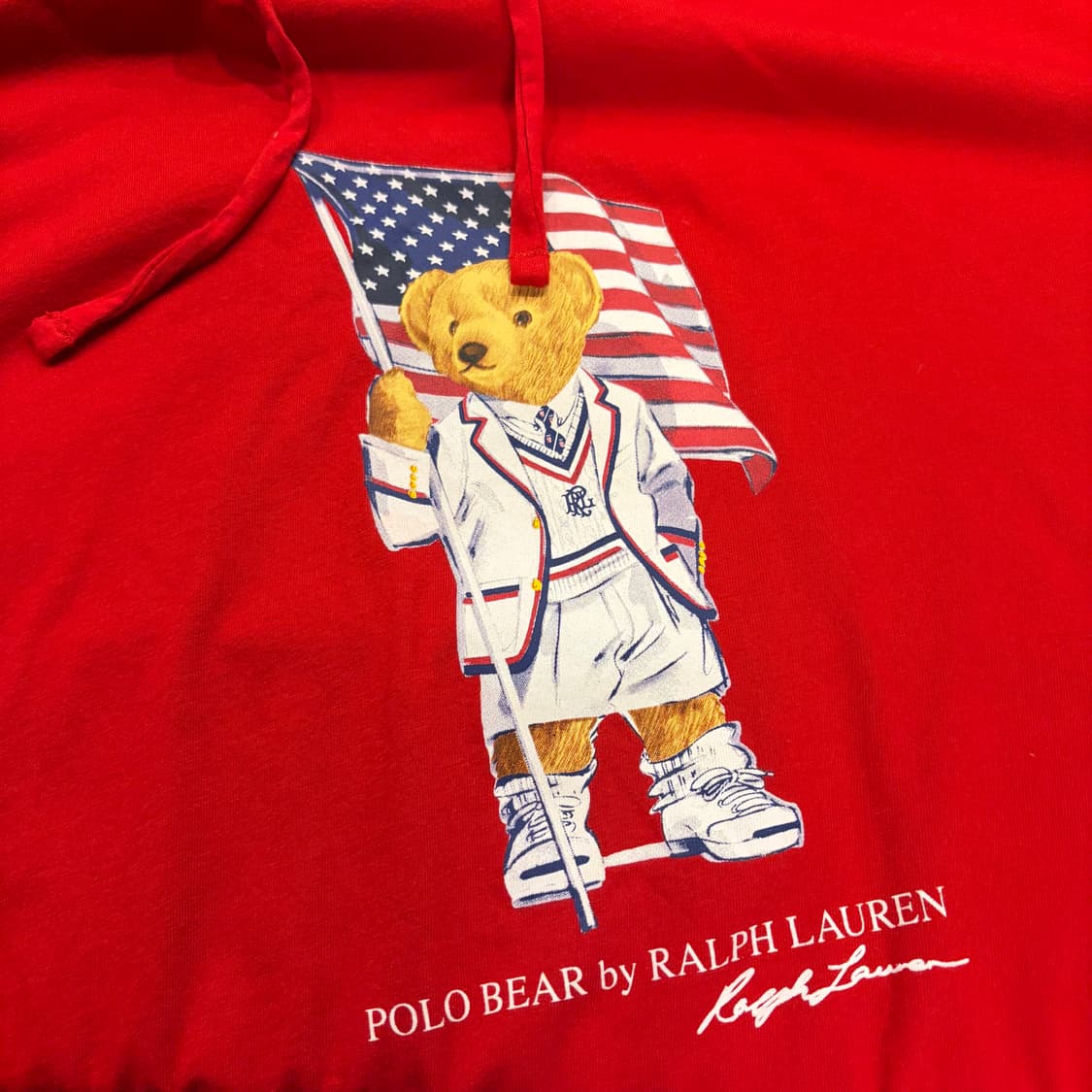 [2XL] 폴로 랄프로렌 성조기 베어 레드 후드 롱슬리브 B772 상품이미지4