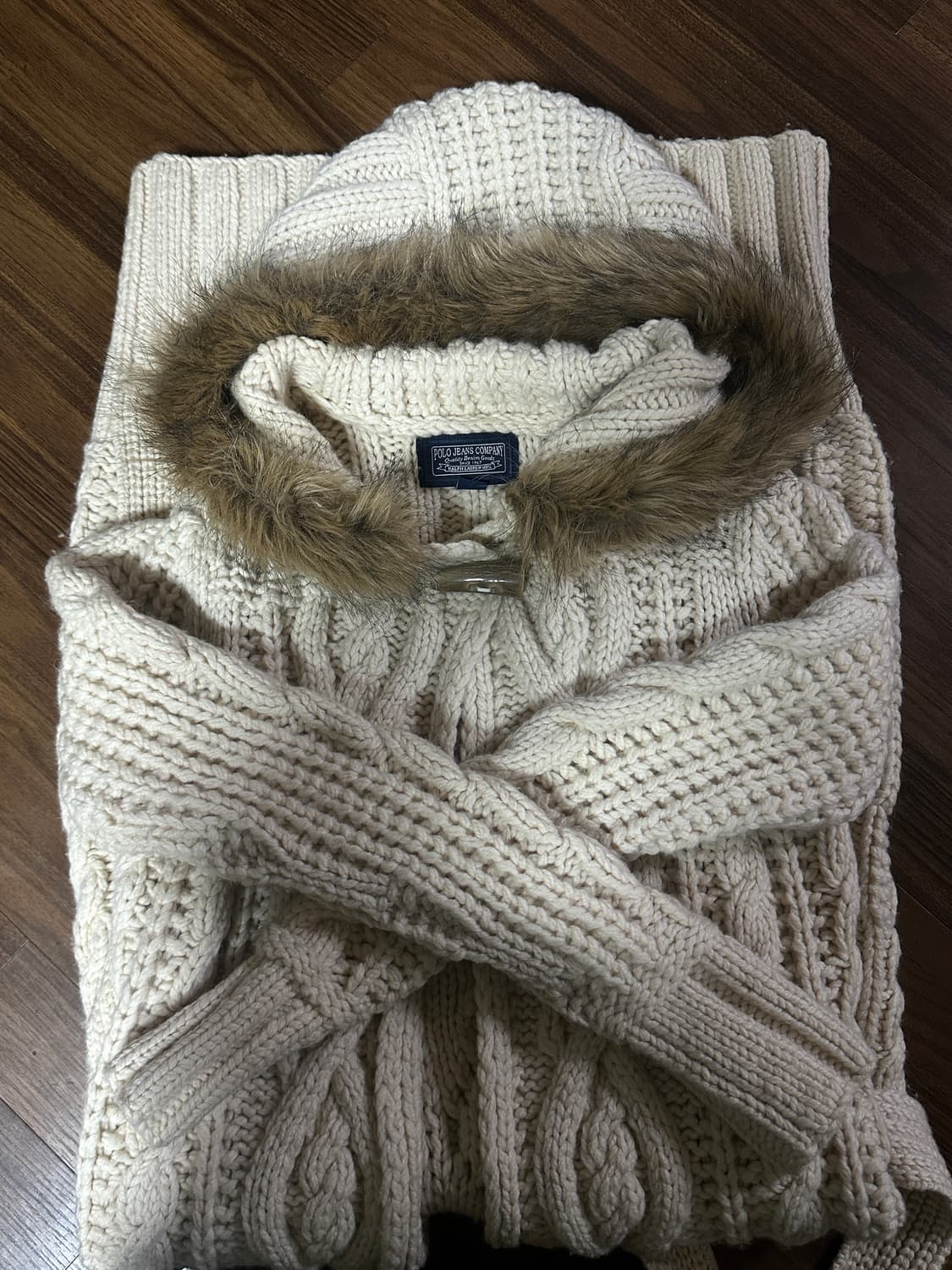 폴로 랄프로렌 롱니트가디건, 울 100%, 베이지, S 상품이미지3