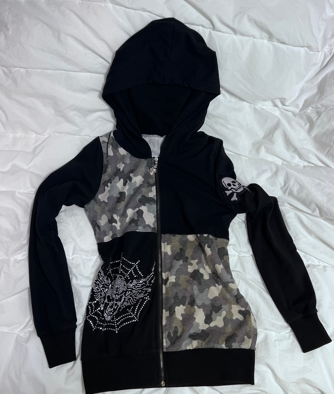 빈티지 카모 블랙 비즈 y2k 섹시 후드 집업 상품이미지1