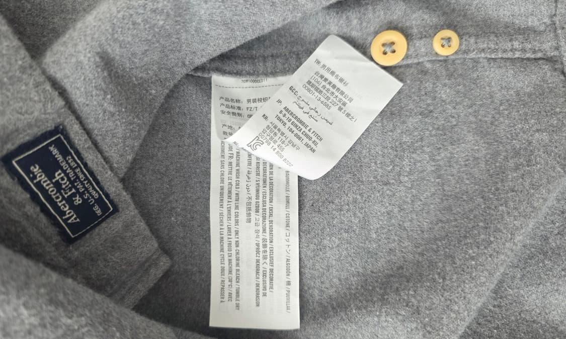 아베크롬비 몰스킨 롱슬리브 워커셔츠자켓 그레이칼라 (L)  상품이미지7