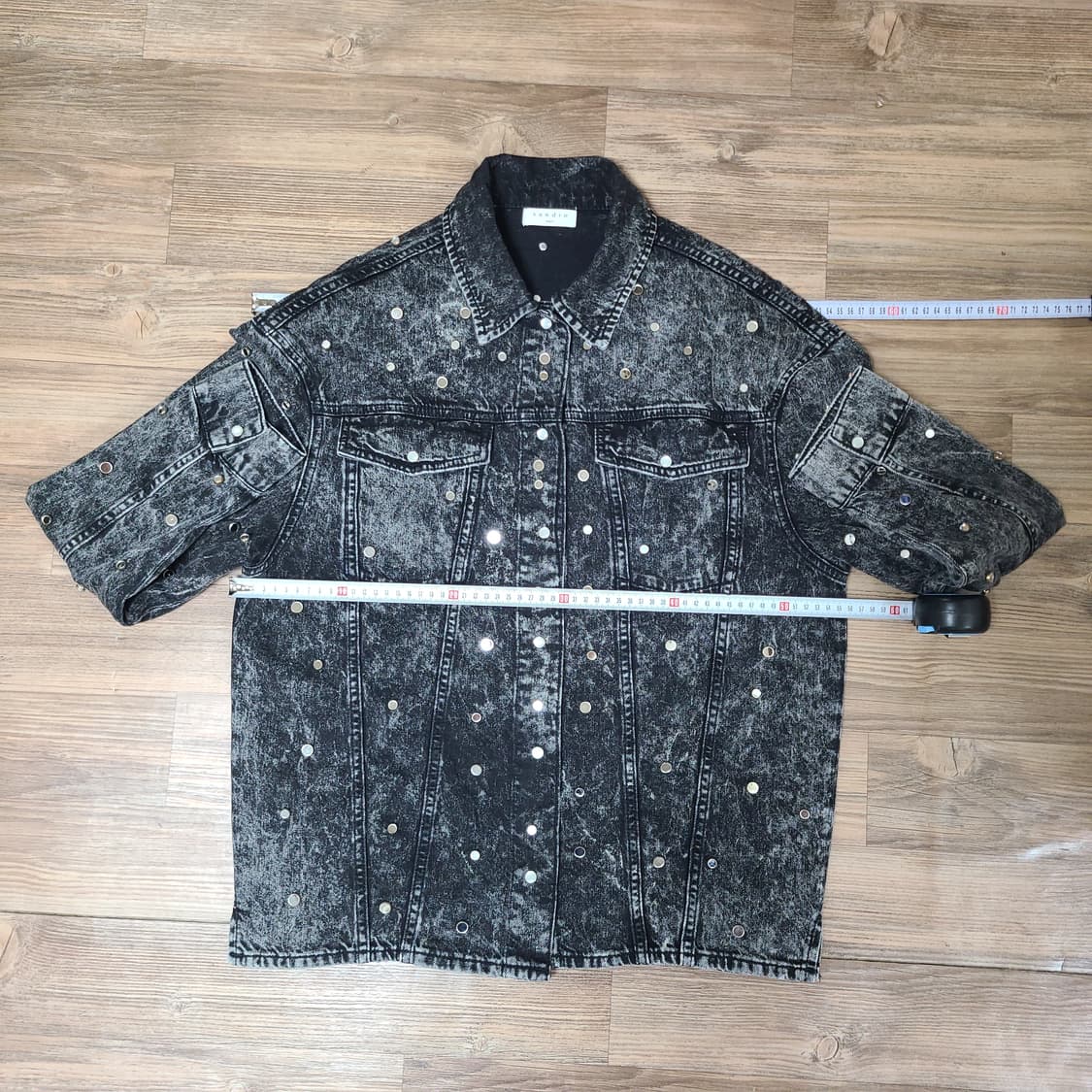 (L100) 산드로 빈티지 워싱 흑청 블랙 웨스턴 데님 셔츠 자켓 상품이미지8