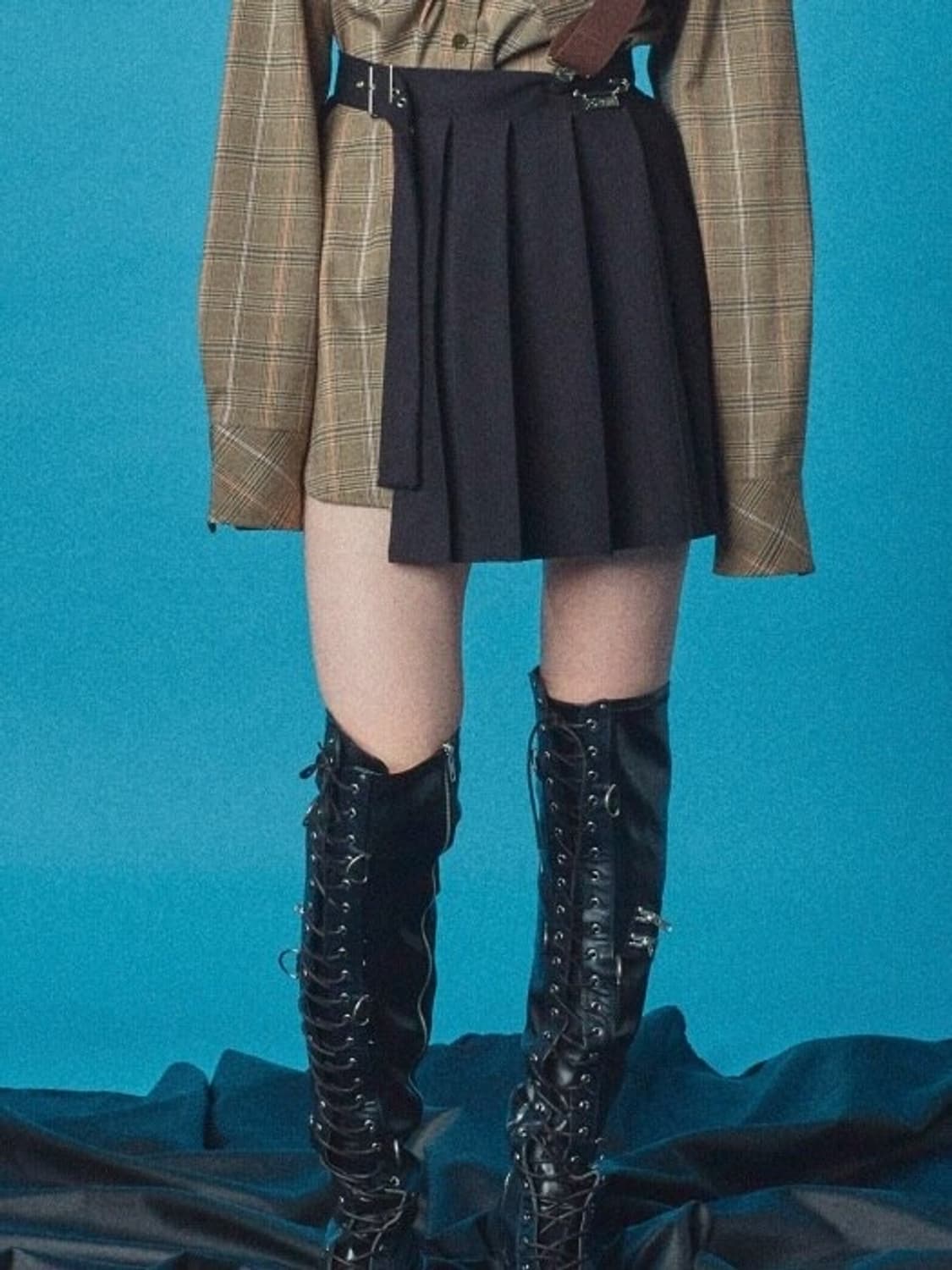 Oct.3 BELT LAYERED PLEATS SKIRT [BLACK] 상품이미지1