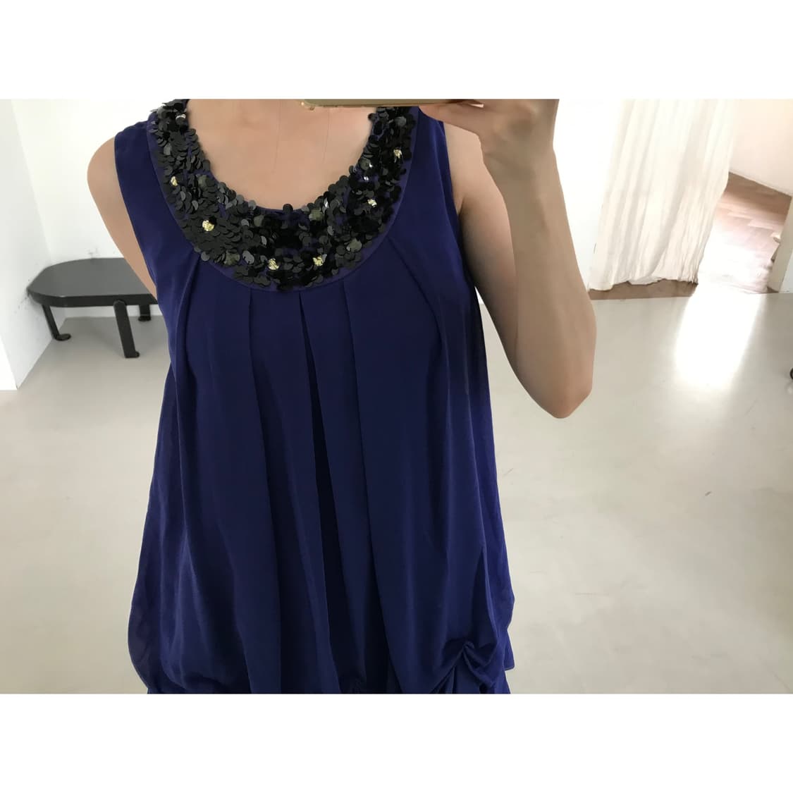 vintage navy draped balloon one-piece 상품이미지4