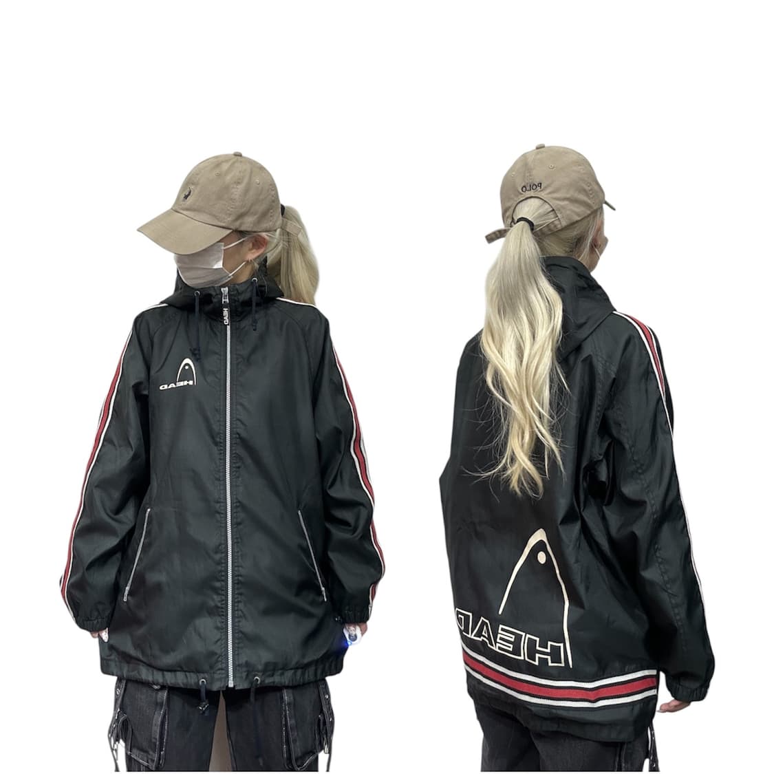 헤드 블랙 올드스쿨 빅 로고 바람막이 후드 오버핏 트랙 자켓  상품이미지1