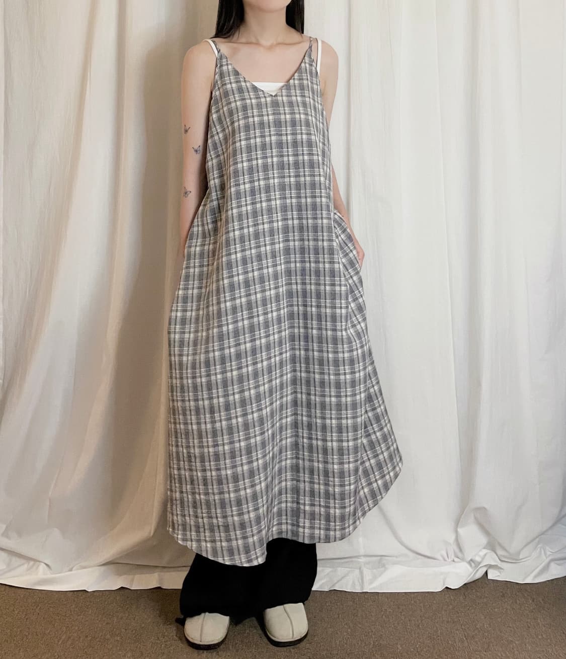 Strap Check Slip Dress - Melange Gray 상품이미지1