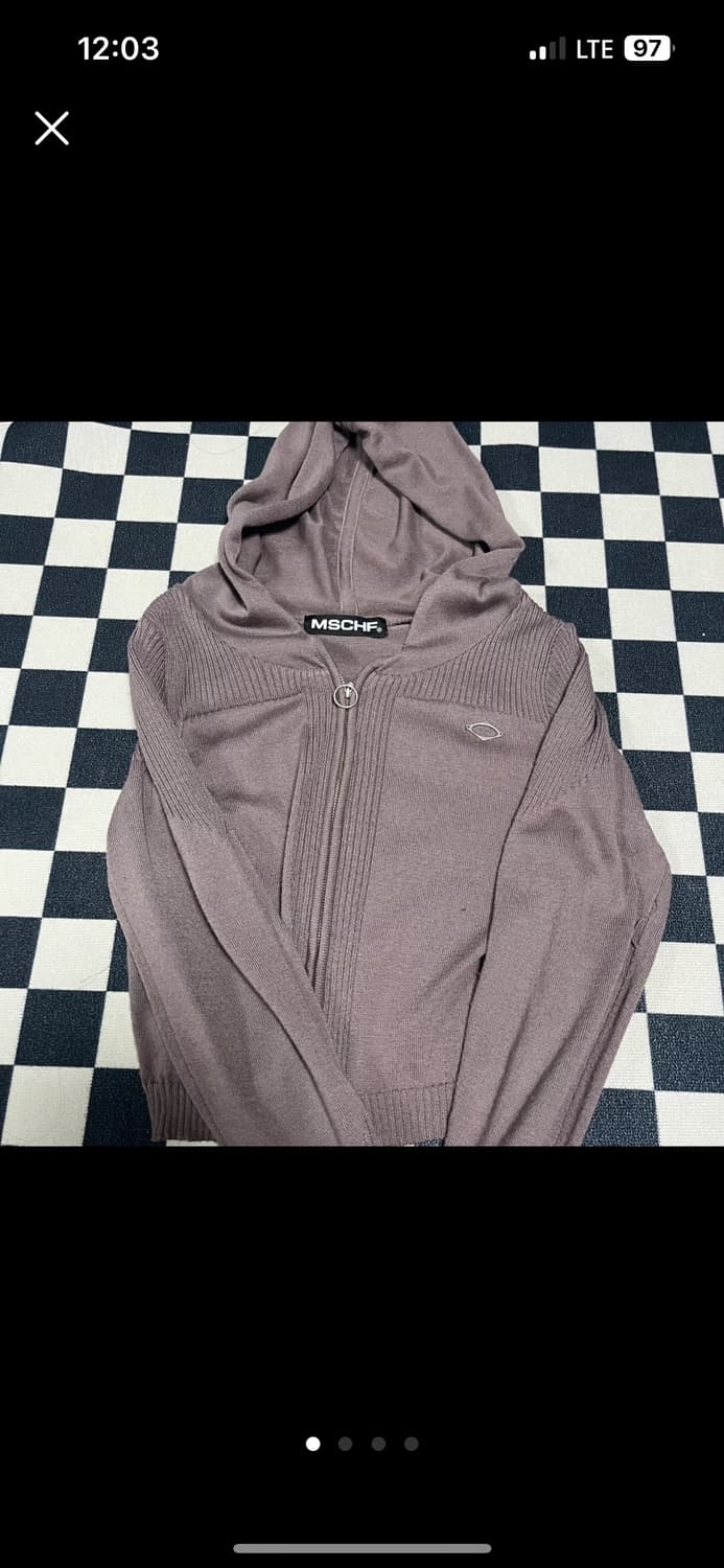 미스치프 퍼플 로고 롬버스 니티드 후디 후드 집업 가디건 상품이미지1