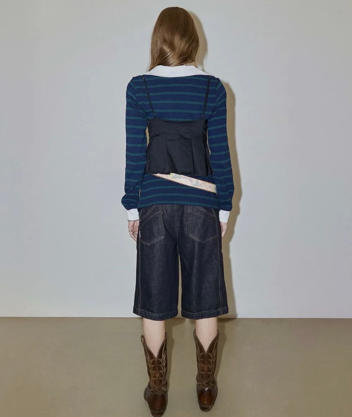 스컬프터 셔링 테니스 셔츠 네이비그린스트라이프카라티롱슬리브론론헨리넥셋업엑 상품이미지7