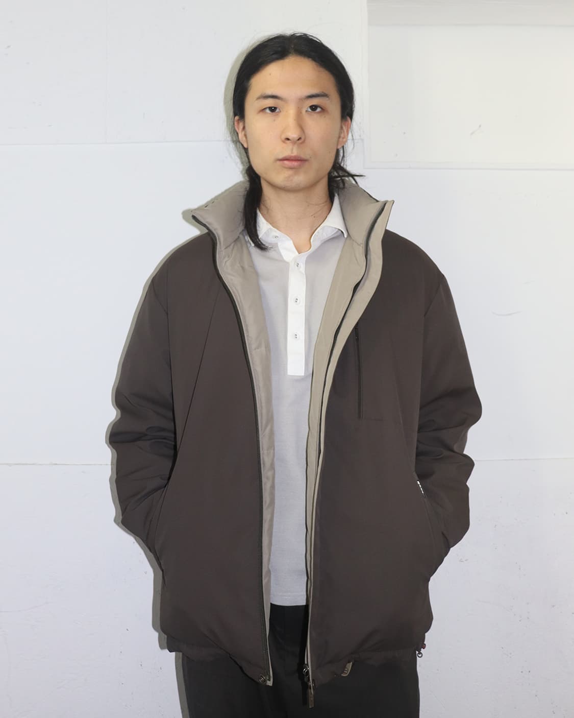 입생로랑 카키 베이지 리버서블 패디드 자켓 상품이미지1