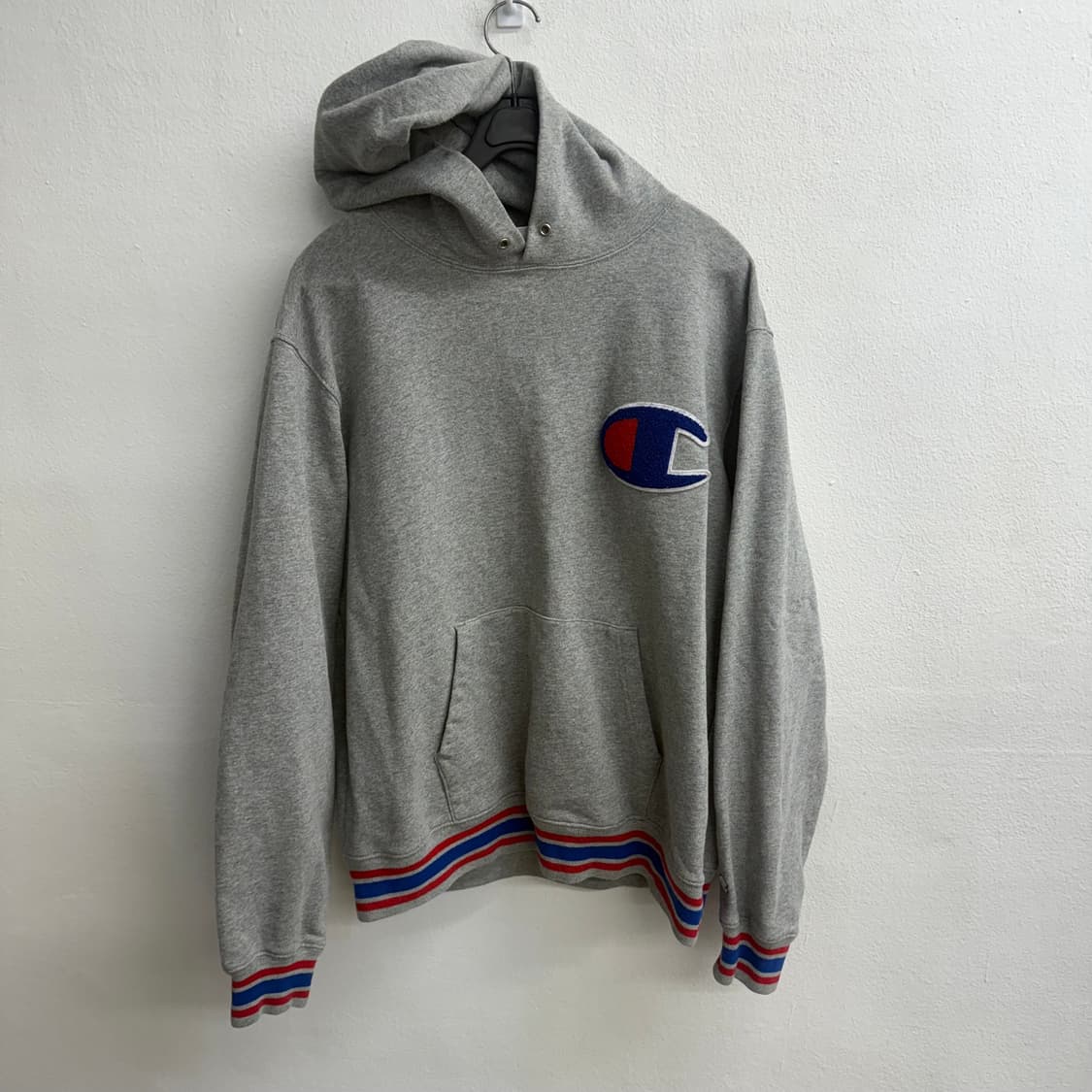 챔피온 올드스쿨 배색 부클패치 그레이 후드티 XL 상품이미지1