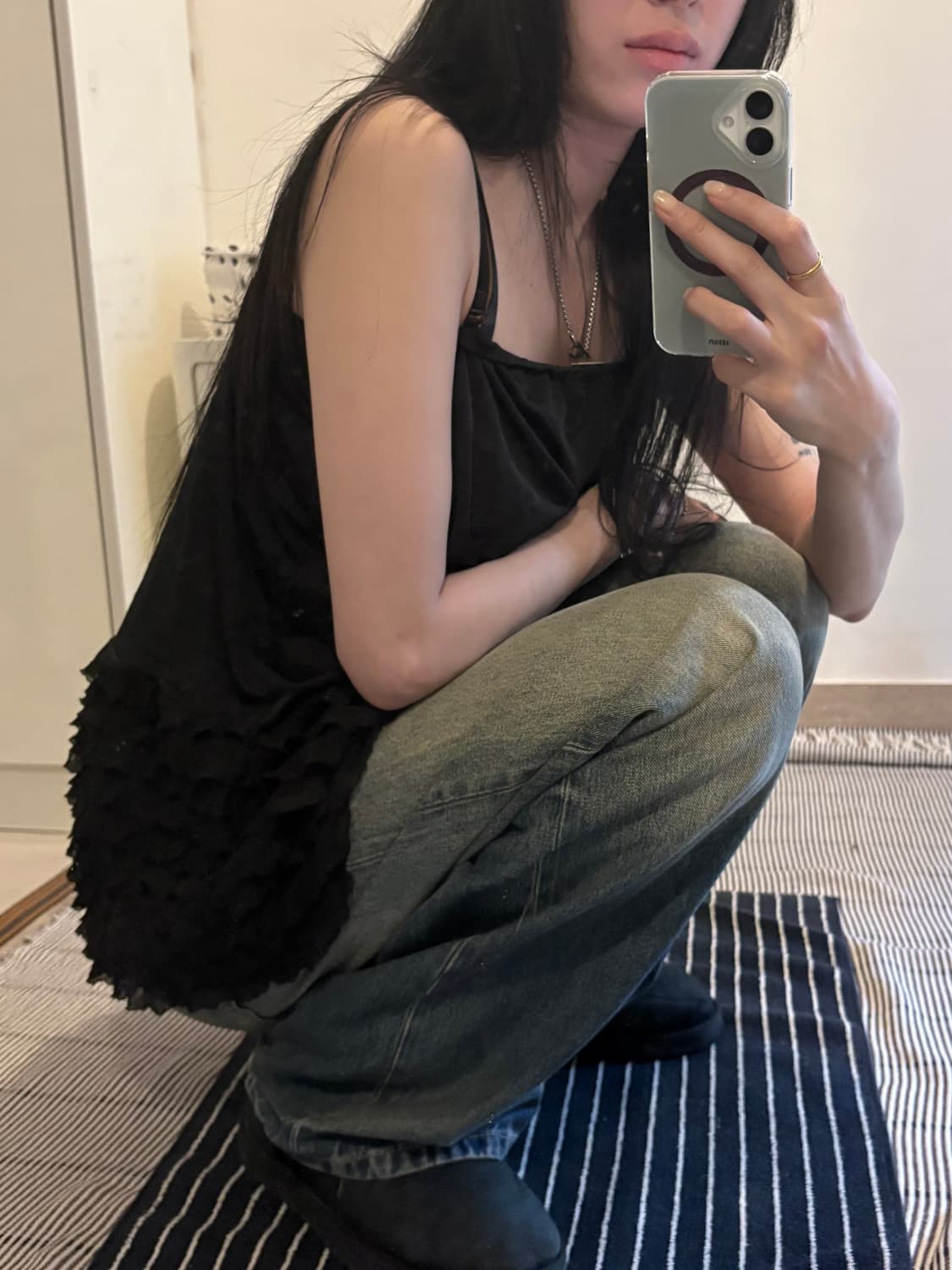 Japanese Vintage Black Frill Sleeveless 상품이미지1