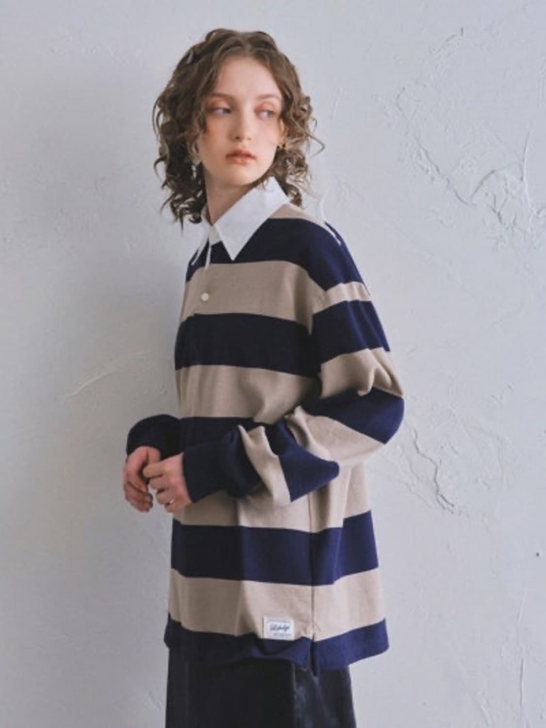 오로 oro 루즈핏 스트라이프 럭비 티셔츠 샌드베이지 S 상품이미지2