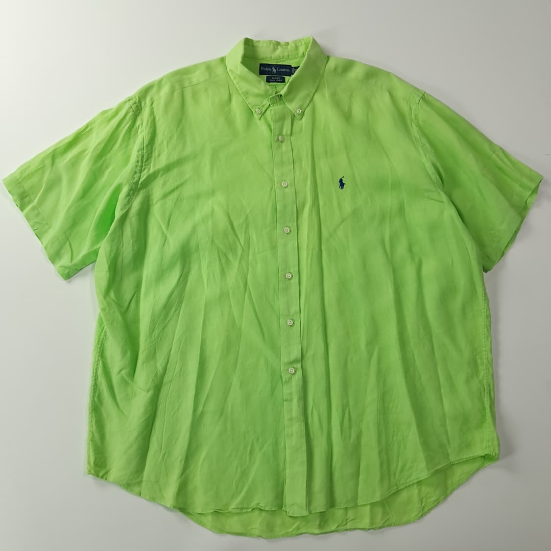 CJ114 2XL 폴로 빅사이즈 90s 린넨 애플그린 반팔 셔츠 남방 상품이미지1