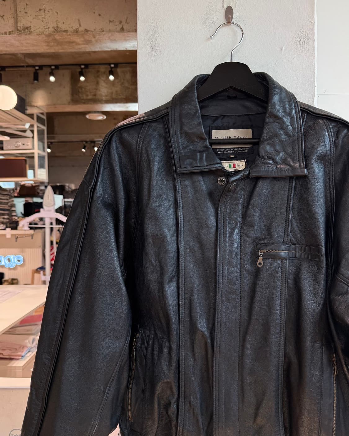 걸릿 맨 블랙 카우하인드 레더 자켓  상품이미지4
