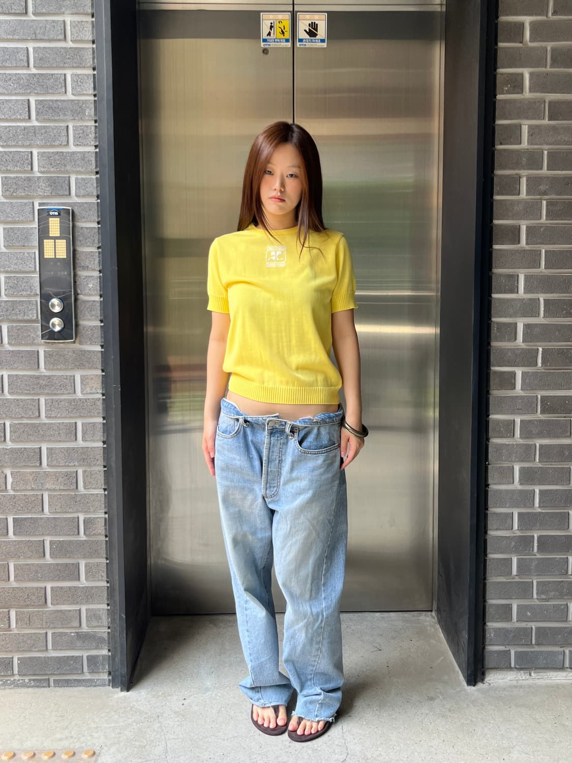 00s Courreges 꾸레쥬 로고 탑 옐로우 상품이미지3
