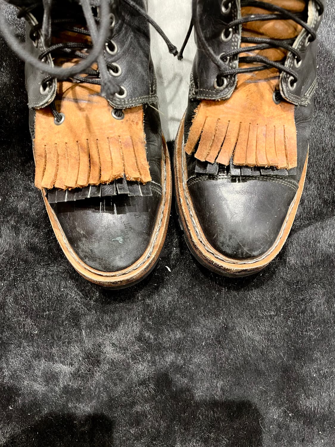 Vintage Black Leather Fringe Western Boo 상품이미지4