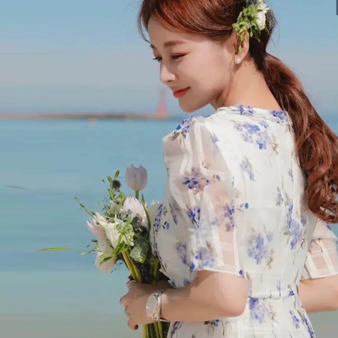 임블리(IMVELY) 체크플라워 프릴 원피스 44-55 새상품 상품이미지2