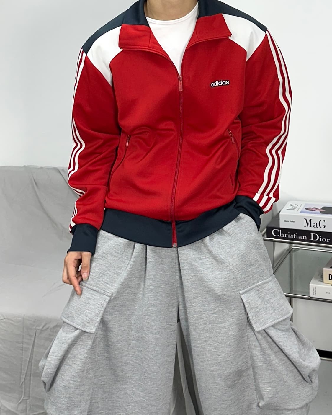 아디다스 레드 배색 트랙탑 져지 105 상품이미지2