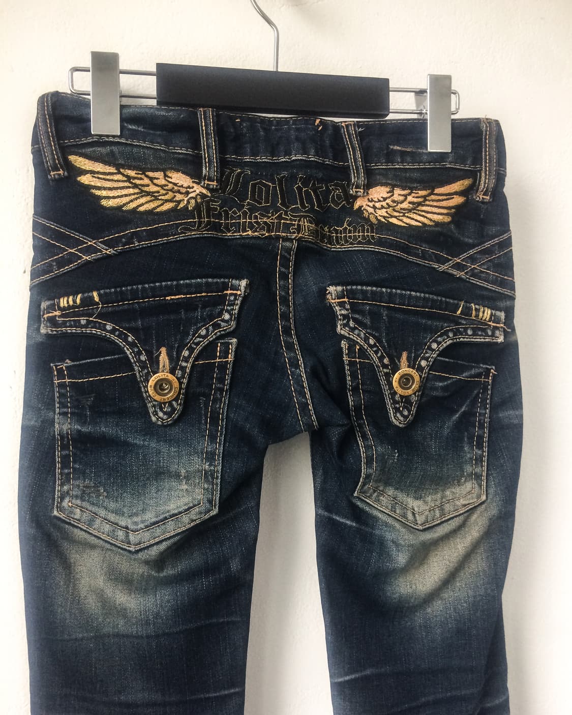 Back wing needle work denim pants 상품이미지1