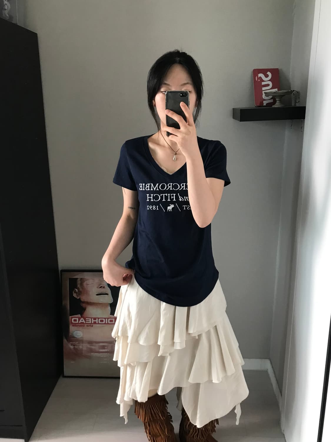 아베크롬비 자수로고 여성라인 브이넥 반팔티 상품이미지2