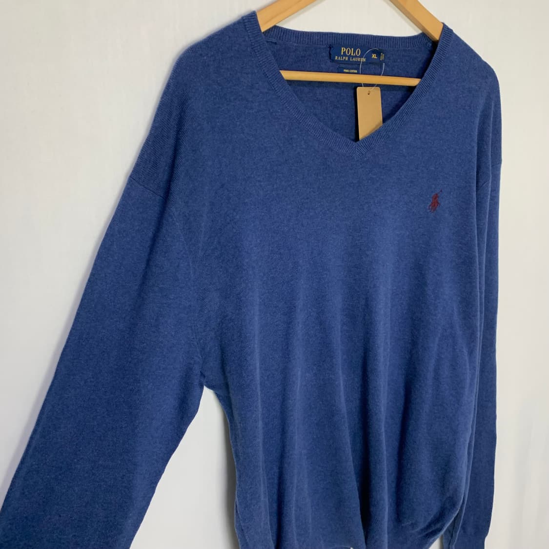 폴로 랄프로렌 피마코튼 브이넥 니트 블루 남성 XL 상품이미지3