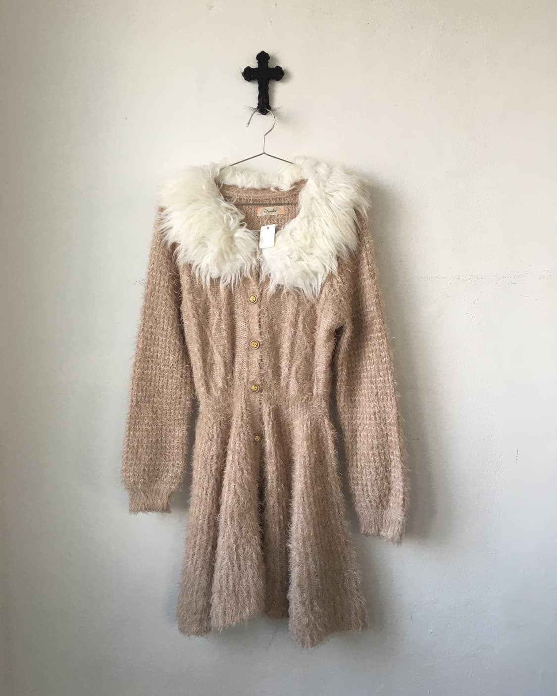 Fake fur collar knit long cardigan 상품이미지2