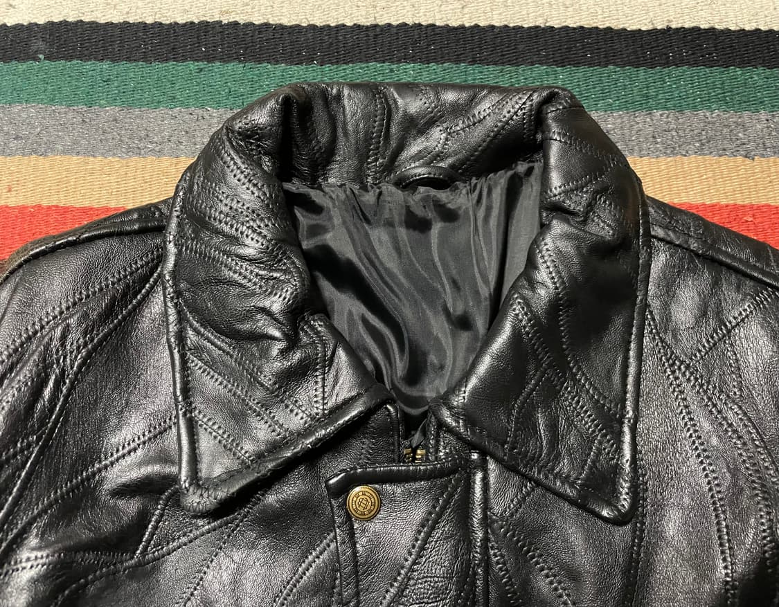 빈티지 램 가죽 패치워크 하프 코트- L 상품이미지4