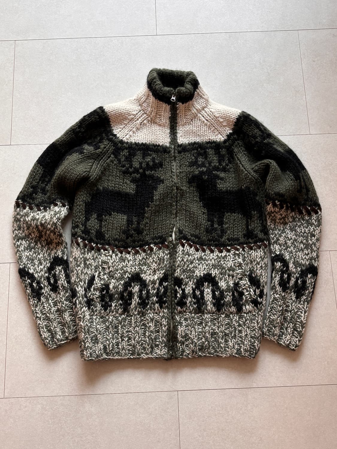 100프로 울 핸드메이드 코위찬 집업 가디건 M 상품이미지1