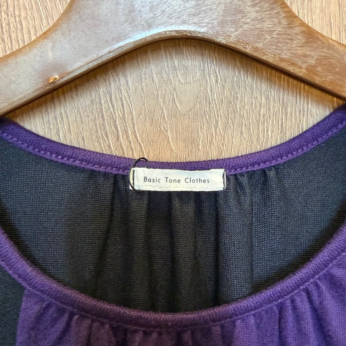 빈티지 반팔 롱 티셔츠 셔링 퍼플 배색 디테일 루즈핏 블랙 상품이미지5