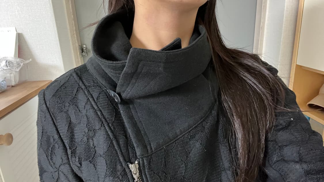 하이넥 사선 드레이핑 레이스 라이더 자켓 상품이미지6