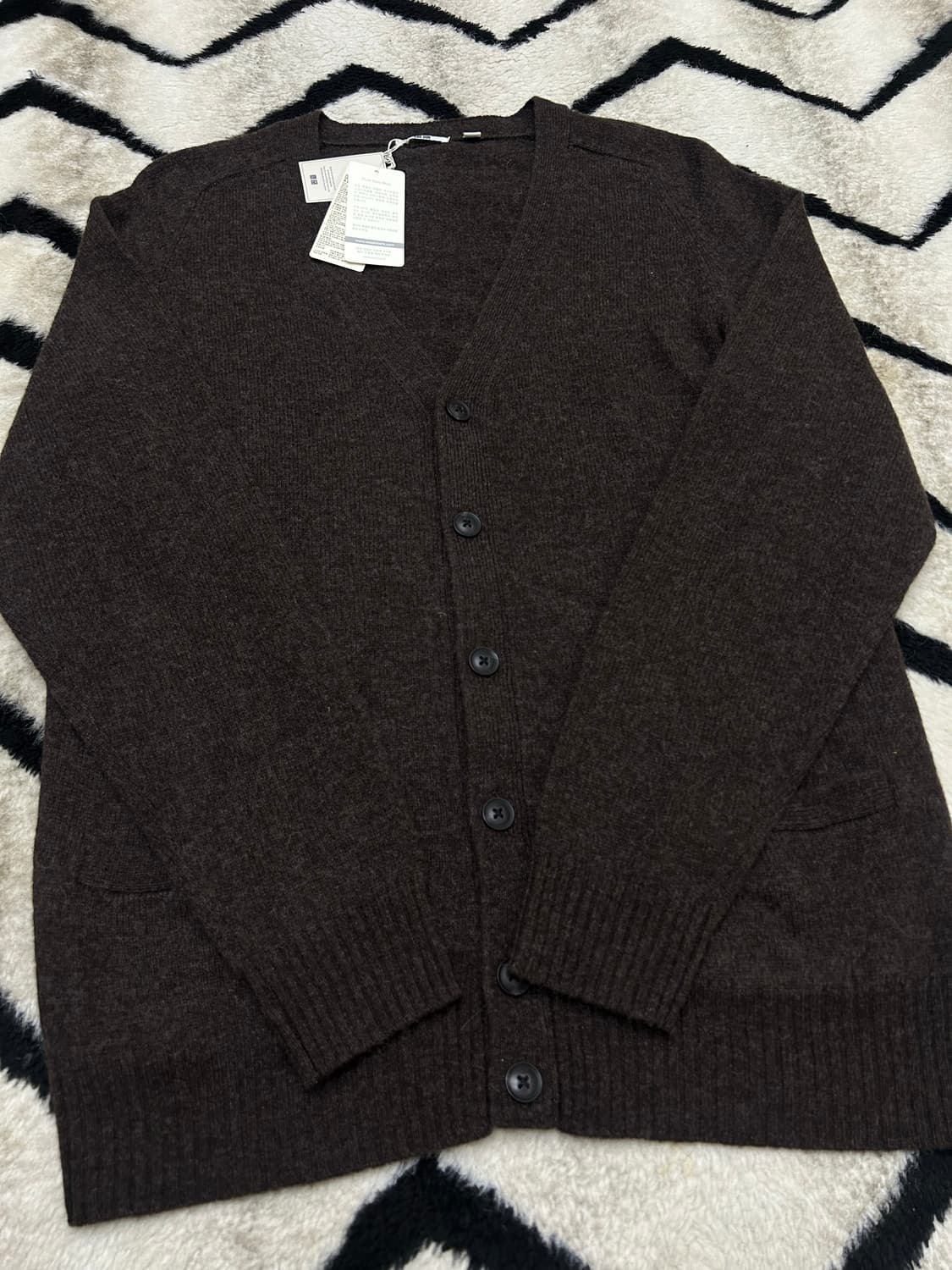 [L]유니클로 램스울 V넥 가디건/다크브라운 상품이미지1