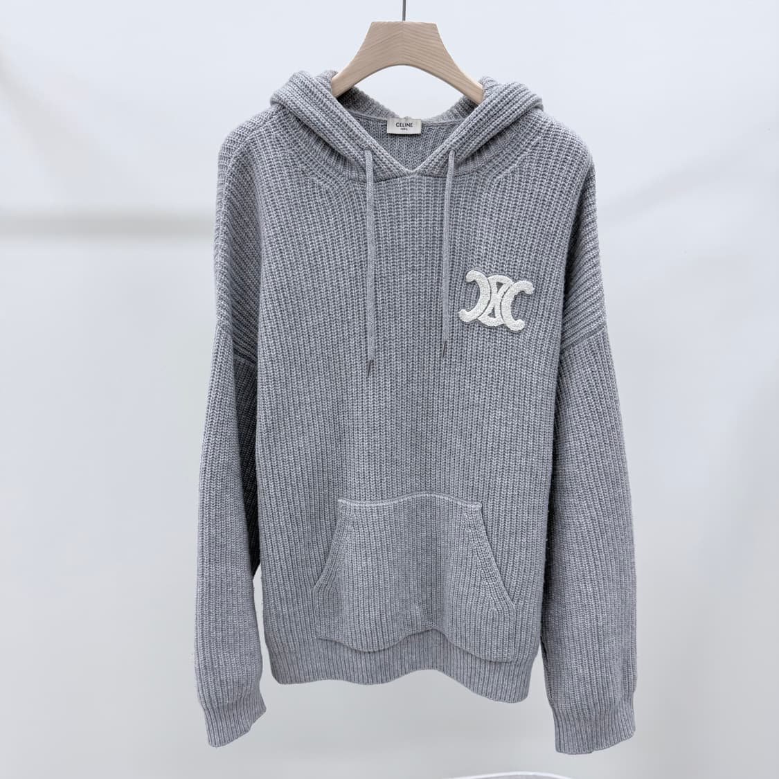 [S급/M] 셀린느 트리오페 울 리브드 니트 후드티 그레이 상품이미지1