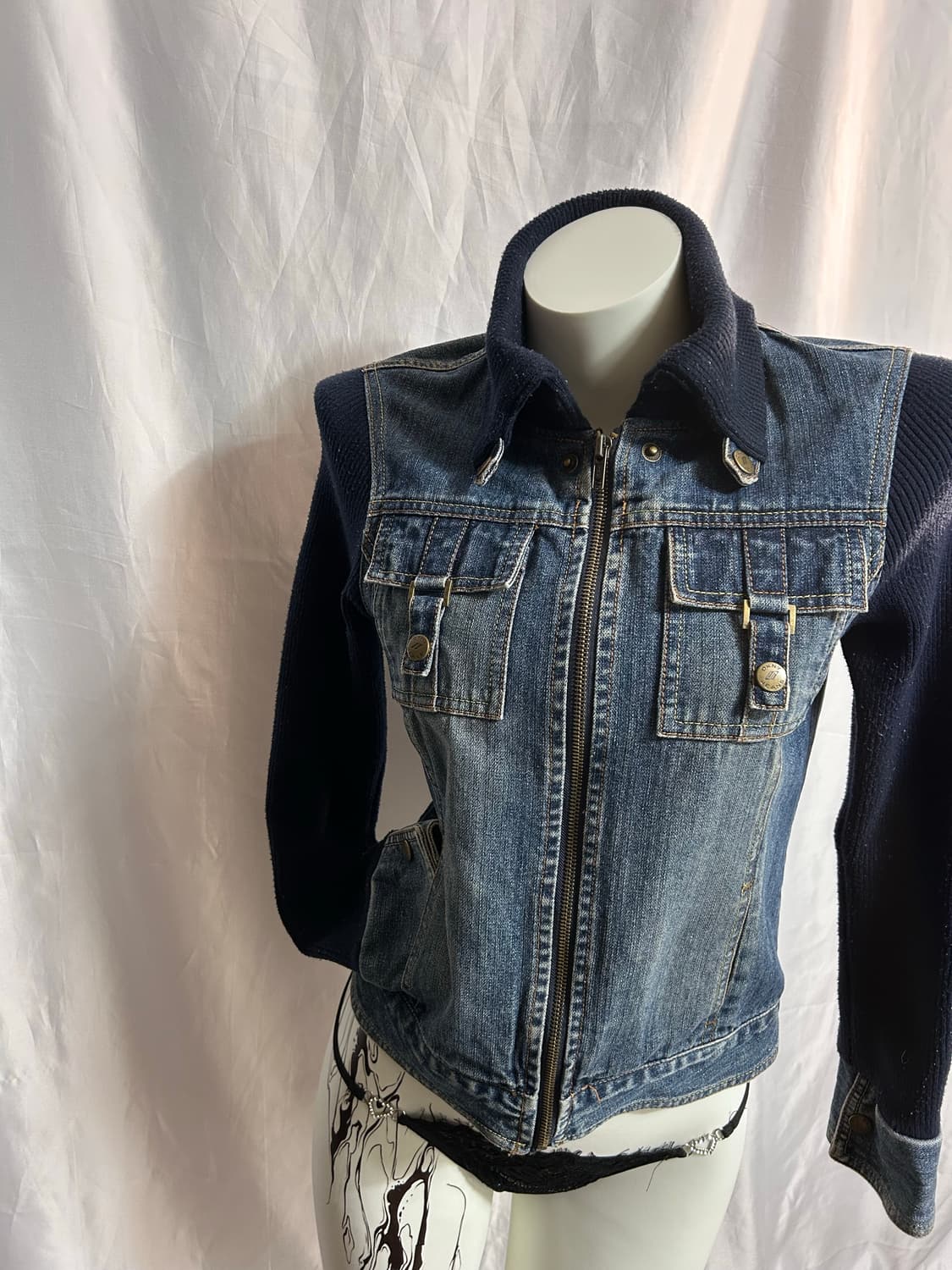 DKNY y2k denim knit zip-up 상품이미지6